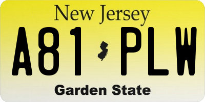 NJ license plate A81PLW