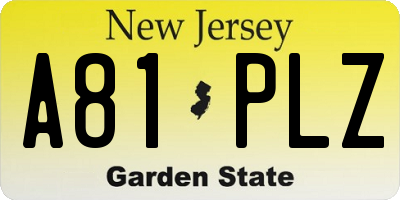 NJ license plate A81PLZ