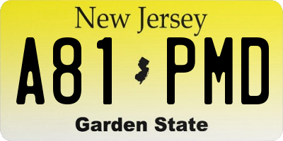 NJ license plate A81PMD