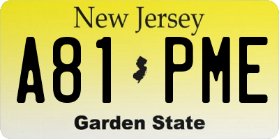 NJ license plate A81PME