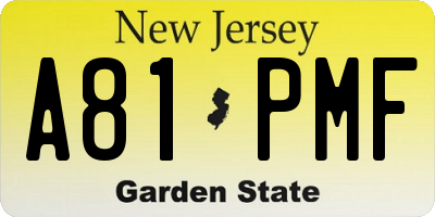 NJ license plate A81PMF