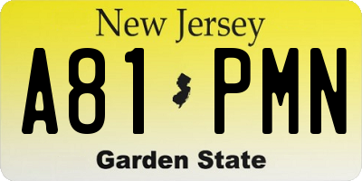 NJ license plate A81PMN