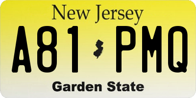 NJ license plate A81PMQ