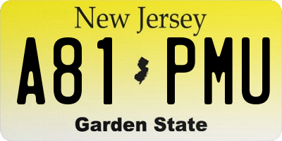 NJ license plate A81PMU