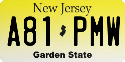 NJ license plate A81PMW