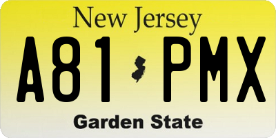 NJ license plate A81PMX