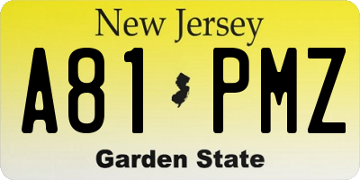 NJ license plate A81PMZ
