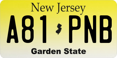 NJ license plate A81PNB