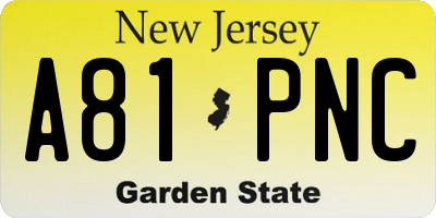 NJ license plate A81PNC