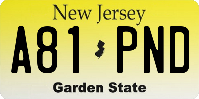 NJ license plate A81PND