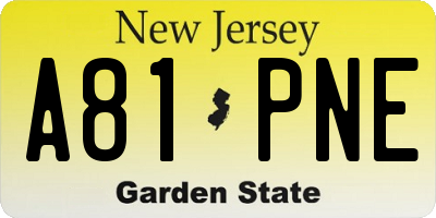 NJ license plate A81PNE