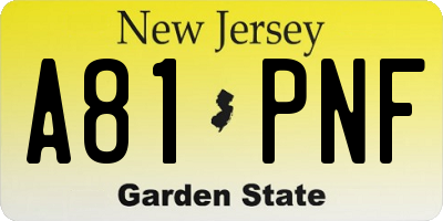 NJ license plate A81PNF