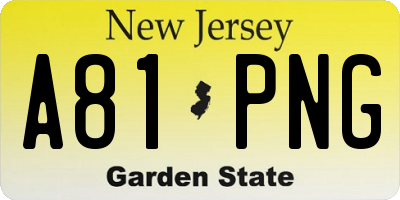 NJ license plate A81PNG