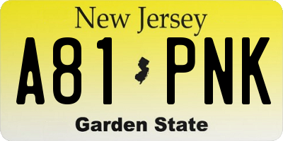 NJ license plate A81PNK