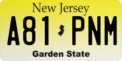 NJ license plate A81PNM