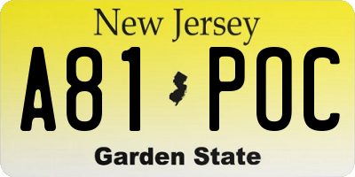 NJ license plate A81POC