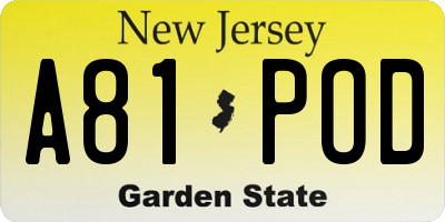 NJ license plate A81POD