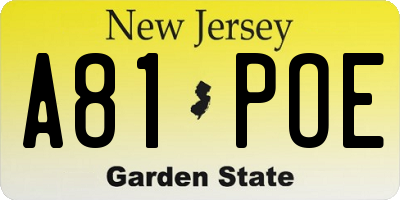 NJ license plate A81POE