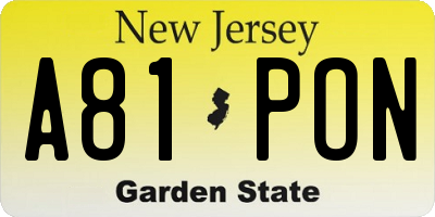 NJ license plate A81PON