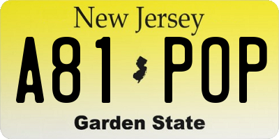 NJ license plate A81POP