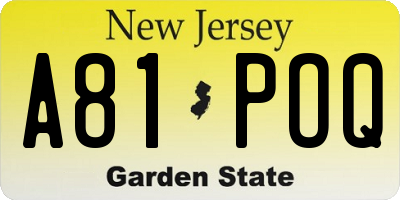 NJ license plate A81POQ
