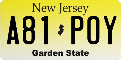NJ license plate A81POY