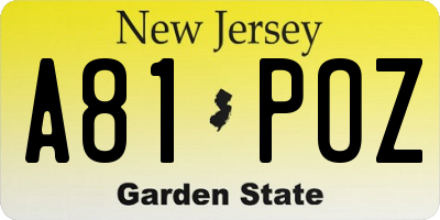 NJ license plate A81POZ