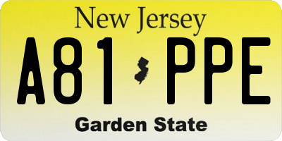 NJ license plate A81PPE