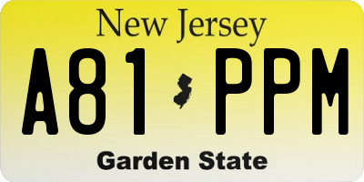 NJ license plate A81PPM