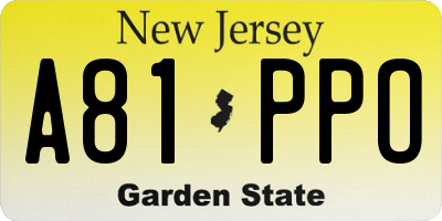 NJ license plate A81PPO