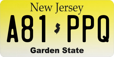 NJ license plate A81PPQ