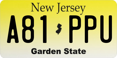 NJ license plate A81PPU