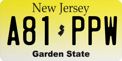 NJ license plate A81PPW
