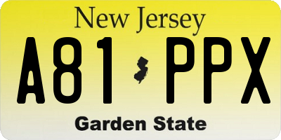 NJ license plate A81PPX