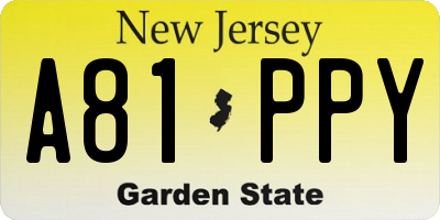 NJ license plate A81PPY