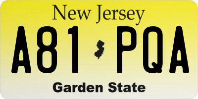 NJ license plate A81PQA