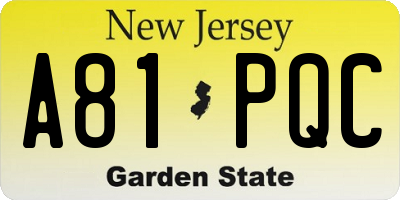 NJ license plate A81PQC