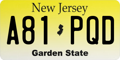 NJ license plate A81PQD