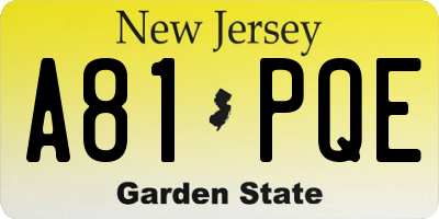 NJ license plate A81PQE