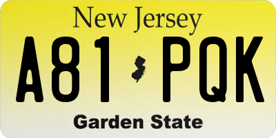 NJ license plate A81PQK
