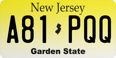NJ license plate A81PQQ