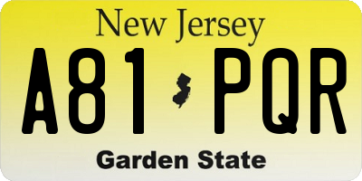 NJ license plate A81PQR
