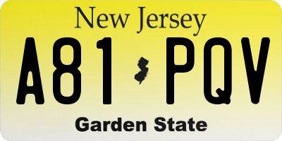 NJ license plate A81PQV