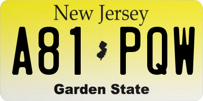 NJ license plate A81PQW