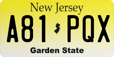 NJ license plate A81PQX