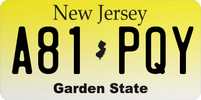 NJ license plate A81PQY