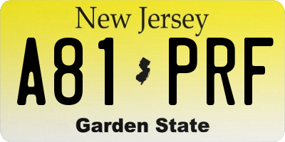 NJ license plate A81PRF