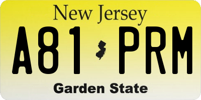 NJ license plate A81PRM