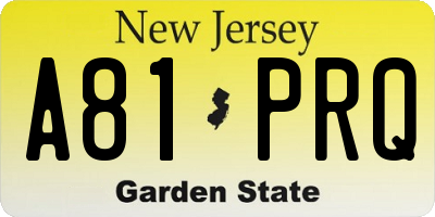 NJ license plate A81PRQ