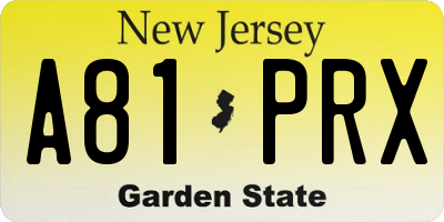 NJ license plate A81PRX